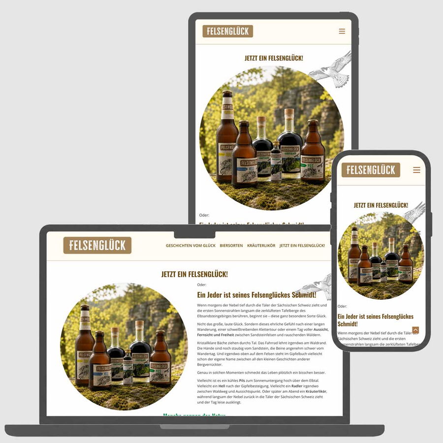 Onepage felsenglueck.de als reponsive Website der Lebensmittel Schmidt GmbH für die eigene Hausmarke Felsenglück